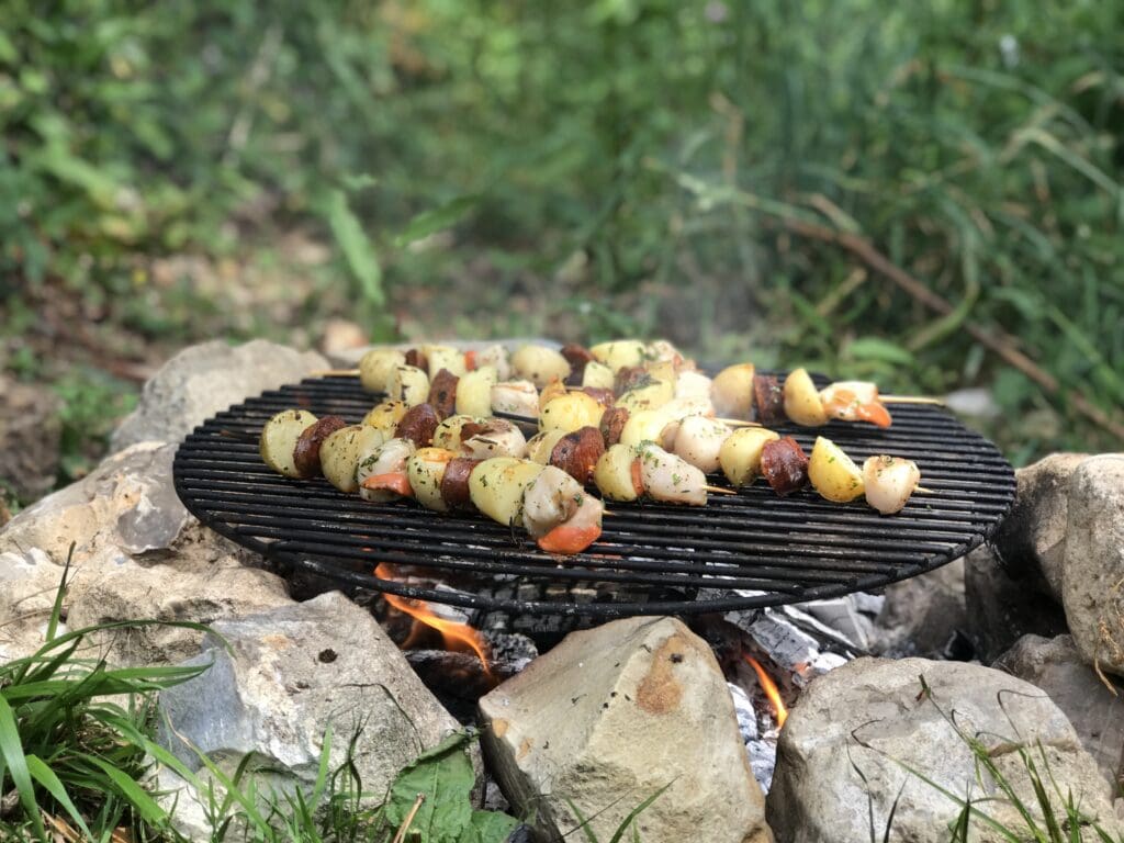 Gill Meller's Cornish New potato, scallop and chorizo kebabs