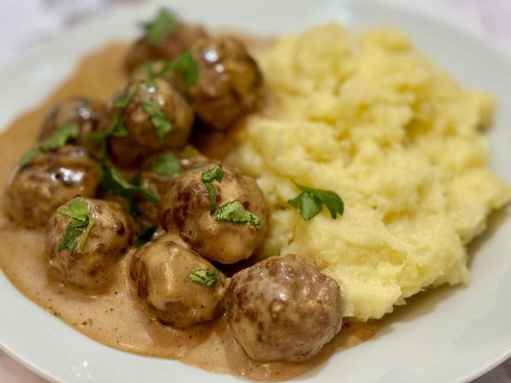 Swedish Beef and Pork Meatballs with Mashed Potato and Gravy